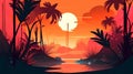 Tropical beach with palm trees, sunrise and sunset sky. Romantic background Royalty Free Stock Photo