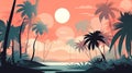 Tropical beach with palm trees, sunrise and sunset sky. Romantic background Royalty Free Stock Photo