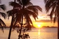 Tropical beach with palm trees at sunset, El Nido, Palawan island, the Philippines Royalty Free Stock Photo