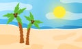 Tropical beach with palms coconut trees on a hot sunny day. Exotic seascape, relaxation place