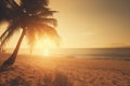 Tropical beach paradise with a coconut palms tree in a white sand at sunset. Vintage photography background. Generative AI Royalty Free Stock Photo