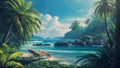 Tropical beach paradise with palm trees clear blue water sandy beach Generative AI Royalty Free Stock Photo