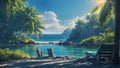 Tropical beach paradise with palm trees clear blue water sandy beach Generative AI Royalty Free Stock Photo