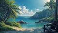 Tropical beach paradise with palm trees clear blue water sandy beach Generative AI Royalty Free Stock Photo