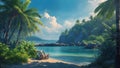Tropical beach paradise with palm trees clear blue water sandy beach Generative AI Royalty Free Stock Photo