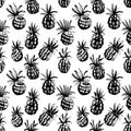 Tropical beach party seamless pineapple pattern background. Black white print Royalty Free Stock Photo