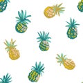 Tropical beach party seamless pineapple pattern background. Black white print Royalty Free Stock Photo