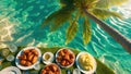 Tropical Paradise Lunch: Exotic Fried Food by the Pool Royalty Free Stock Photo