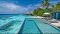 Tropical Beach Resort Scenic Maldives Tahiti Fiji Chrystal Blue Water Pure White Sand Royalty Free Stock Photo