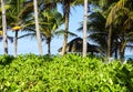 Tropical Beach Scene with Tiki Hut