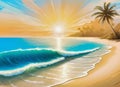 Tropical beach scene withe rays of the sun shining Royalty Free Stock Photo