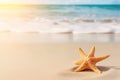 Tropical beach with sea star on sand, summer holiday background . Travel promotion banner template Generative AI Royalty Free Stock Photo