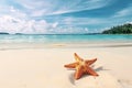 Tropical beach with sea star on sand, summer holiday background . Travel promotion banner template Generative AI Royalty Free Stock Photo