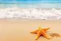 Tropical beach with sea star on sand, summer holiday background . Travel promotion banner template Generative AI Royalty Free Stock Photo