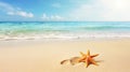 Tropical beach with sea star on sand, summer holiday background . Travel promotion banner template Generative AI Royalty Free Stock Photo