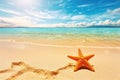 Tropical beach with sea star on sand, summer holiday background . Travel promotion banner template Generative AI Royalty Free Stock Photo