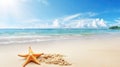 Tropical beach with sea star on sand, summer holiday background . Travel promotion banner template Generative AI Royalty Free Stock Photo