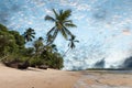 Tropical beach with sloping coconut palms on Boipeba Island Bahia Brazil Royalty Free Stock Photo