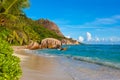 Tropical beach Source D`Argent at Seychelles Royalty Free Stock Photo