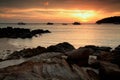 Tropical beach and stone arch seascape at sunset, Lipe island Royalty Free Stock Photo