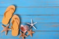 Tropical beach summer flip flops starfish background border Royalty Free Stock Photo