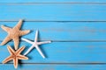 Tropical beach summer starfish blue wood background border Royalty Free Stock Photo