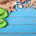 Tropical beach summer starfish flip flops background border square Royalty Free Stock Photo