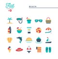 Tropical beach, summer, vacation, cruising and more, flat icons