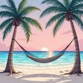 Tropical Beach Sunset Hammock Royalty Free Stock Photo