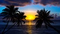 Tropical beach on sunset with silhouette palm trees Royalty Free Stock Photo