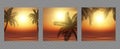 Tropical beach sunset vector illustration. Silhouette of palm trees against a sunset ocean Royalty Free Stock Photo