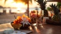 a tropical beach table setting at the restaurant, AI-Generated Royalty Free Stock Photo