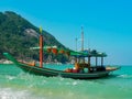 Tropical beach, traditional long tail boats, Gulf of Thailand, Thailand Royalty Free Stock Photo