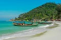 Tropical beach, traditional long tail boats, Gulf of Thailand, Thailand Royalty Free Stock Photo