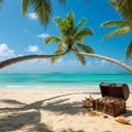 Tropical Beach Treasure Chest Scene Royalty Free Stock Photo
