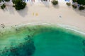 Tropical beach with turquoise ocean in paradise island. Aerial view.