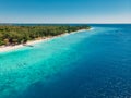 Tropical beach with turquoise ocean in paradise island. Aerial view. Paradise resort Royalty Free Stock Photo