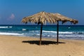 Tropical beach with umbrella in cyprus