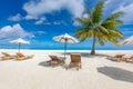 Tranquil beach scene. Exotic tropical leisure resort, landscape for background, wallpaper. Design of summer vacation holiday Royalty Free Stock Photo