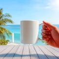 Tropical Beach Vacation Relaxing Morning Coffee on Deck Royalty Free Stock Photo