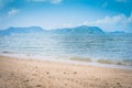 Tropical beach view. Calm and relaxing empty beach scene, blue sky and white sand. Tranquil nature concept. Royalty Free Stock Photo