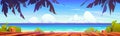 Tropical beach view from wooden plank, table top Royalty Free Stock Photo