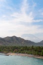 Tropical beach with volcano on background Royalty Free Stock Photo