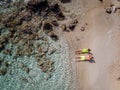 Tropical beach of Voulisma beach, Istron, Crete, Greece, couple on vacation in Greece