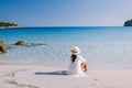 Tropical beach of Voulisma beach, Istron, Crete, Greece, couple on vacation in Greece Royalty Free Stock Photo