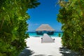 Tropical beach with water villa at Maldives Royalty Free Stock Photo