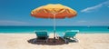 Tropical beach with waves, palm trees, and vibrant beach umbrellas casting dappled shadows