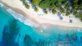 Tropical beach with white sand, palm trees and sea blue water, aerial top view, generative AI Royalty Free Stock Photo