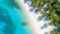 Tropical beach with white sand and sea blue water, aerial top view, generative AI Royalty Free Stock Photo