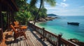 Tropical Beachfront Deck View with Turquoise Ocean Royalty Free Stock Photo